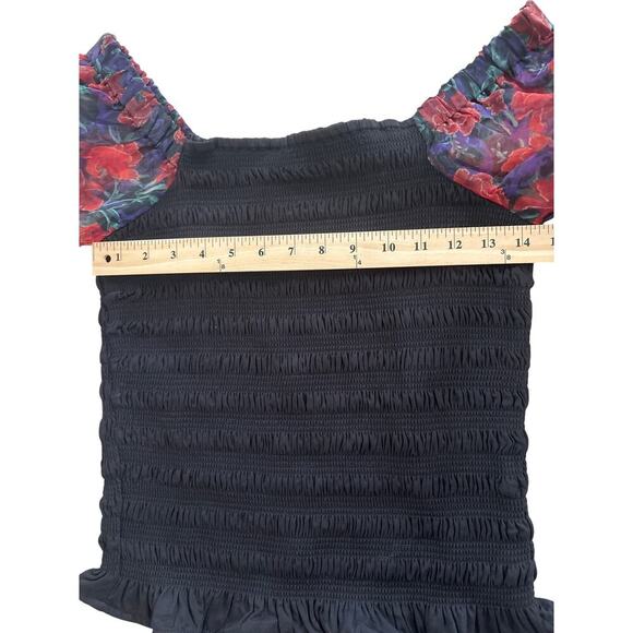 Calligraphie Sheer Floral Puff Sleeve Smocked Top S - Picture 10 of 10